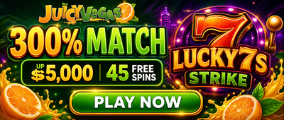 Welcome bonus 300% match up to $5,000 plus 45 free spins on Lucky7s Strike