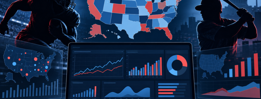 Editorial illustration of Michigan sports betting handle data and state market charts