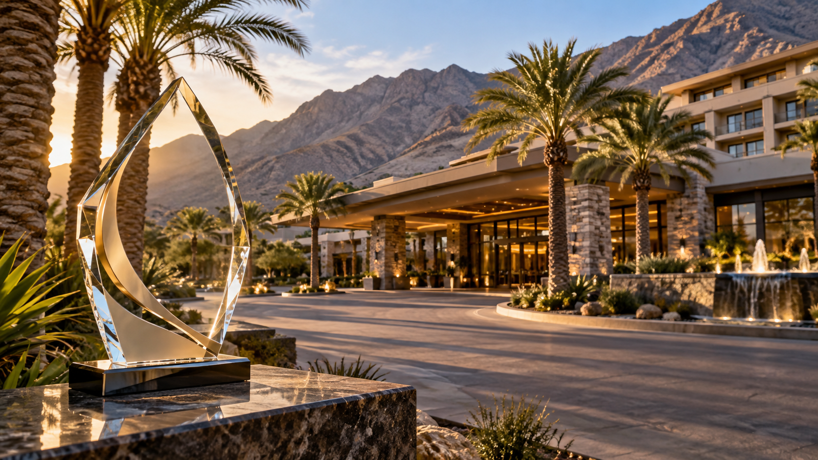 Editorial illustration of Pechanga casino resort, a travel award, and a California resort setting