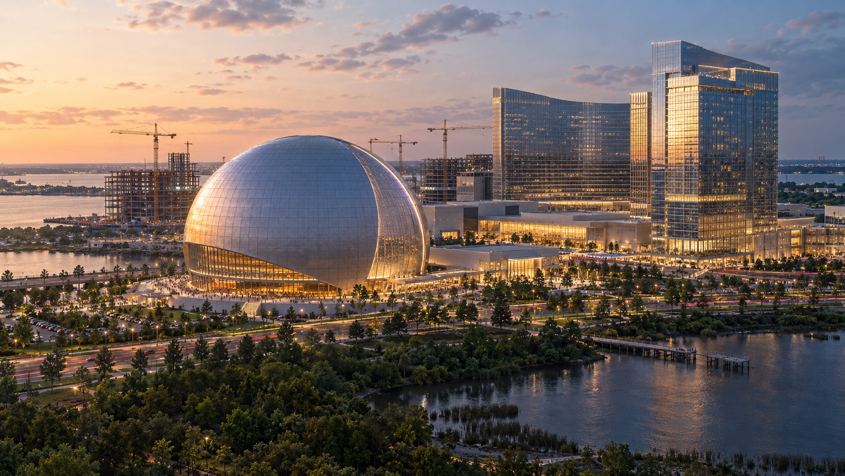 Editorial illustration for Sphere National Harbor Renderings Show a Venue Larger Than Its ‘Mini Sphere’ Label